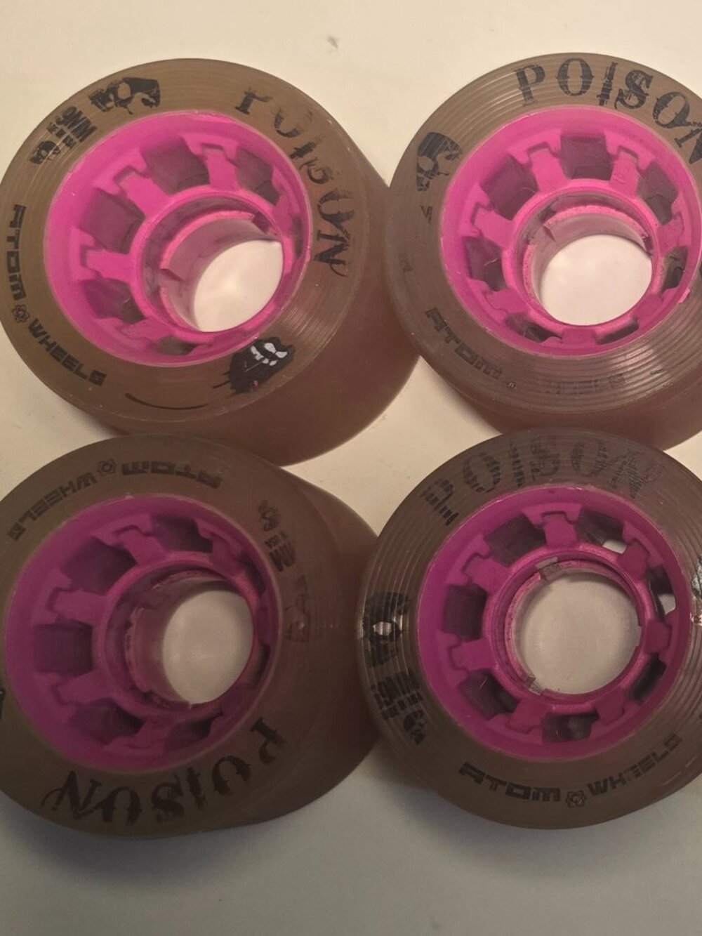 Atom Poison 59mm x 38mm Pink Roller Skate Wheels Roller Derby Indoor Outdoor 84A